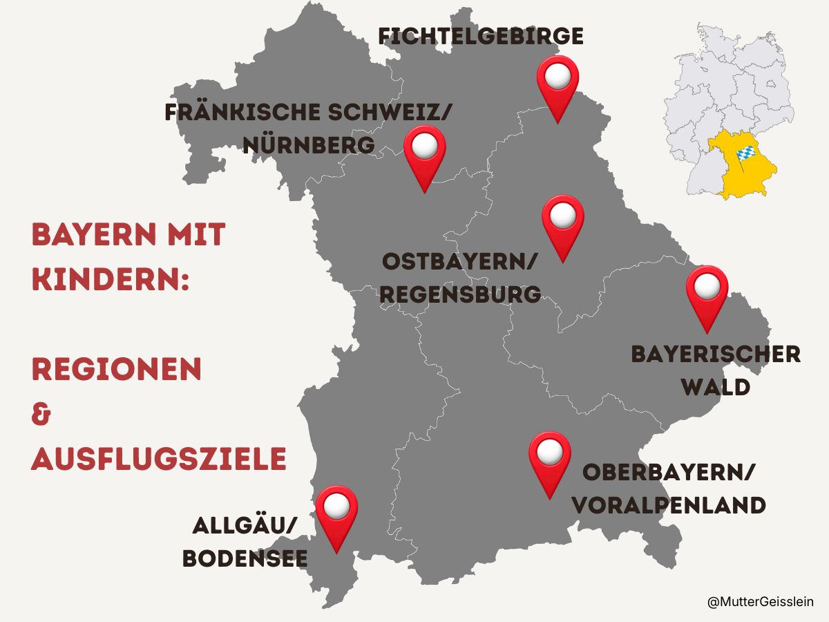 Ausflugsziele in Bayern mit Kindern - Karte